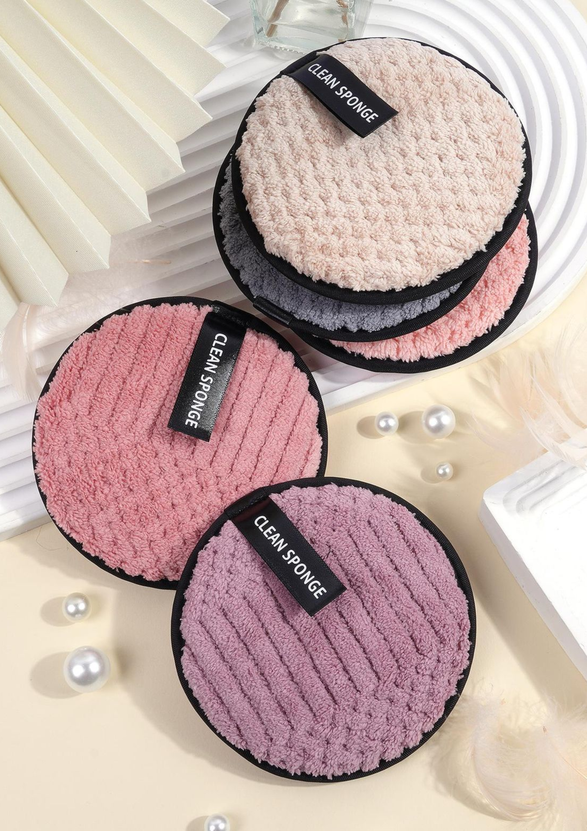 Purely Her Sanctuary 5-Piece Reusable Makeup Remover Pads in soft pastel shades, close-up