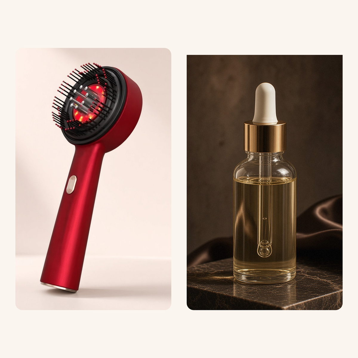Calm Scalp Ritual: the 3-in-1 Red Light Scalp Massaging Brush and Nourishing Hair Oil Treatment together